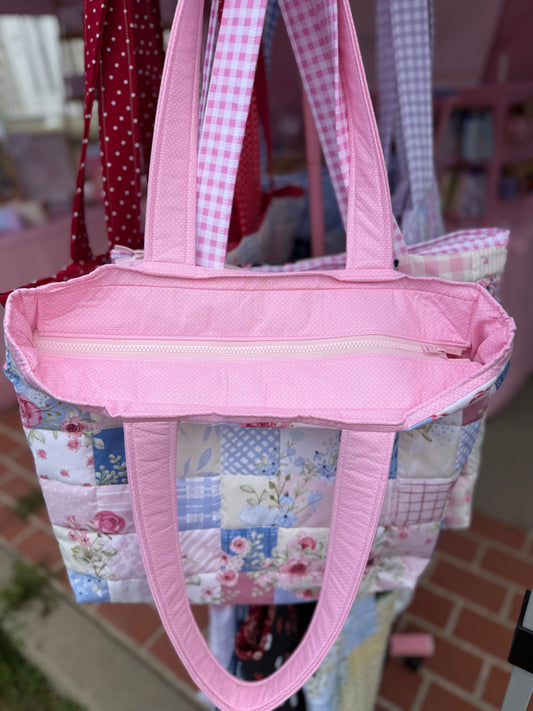 Rosette Quilted Patchwork Tote Bag