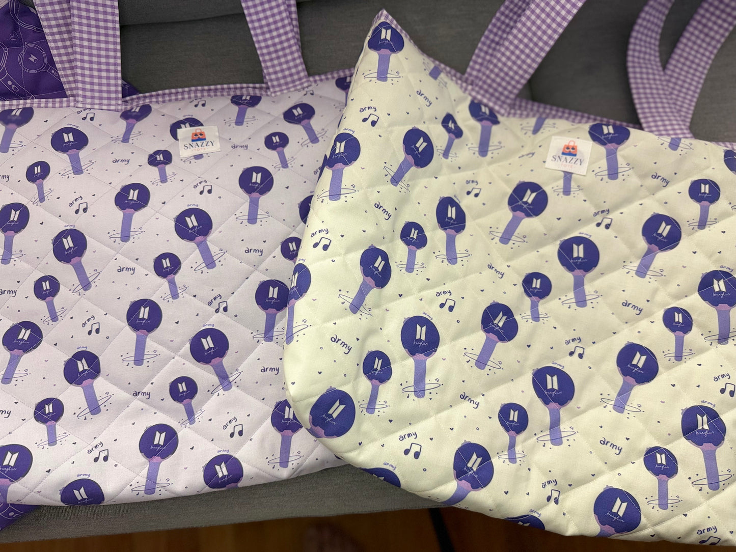 Bangtan Light Stick on Cream Tote Bag