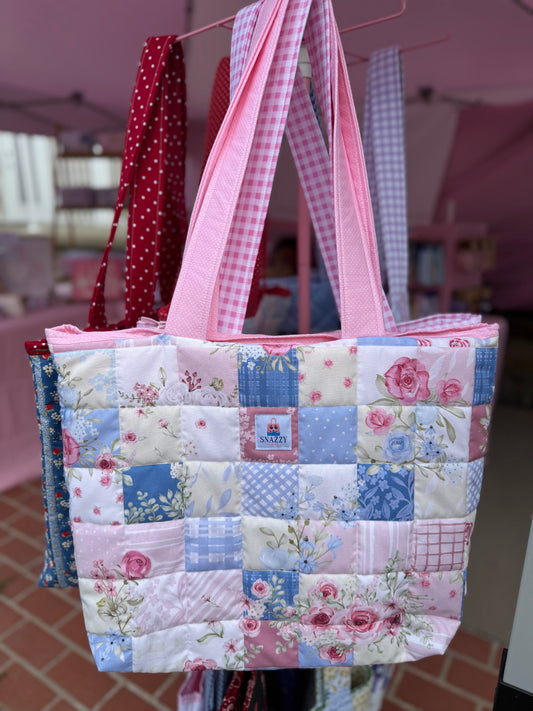 Rosette Quilted Patchwork Tote Bag