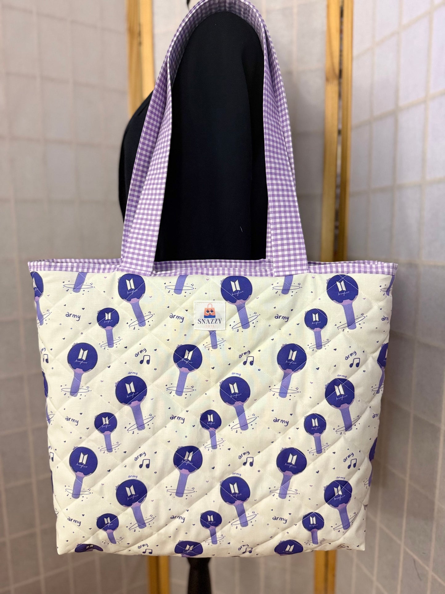 Bangtan Light Stick on Cream Tote Bag
