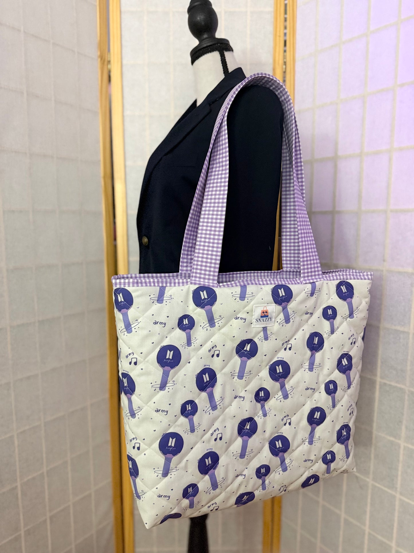 Bangtan Light Stick on Cream Tote Bag