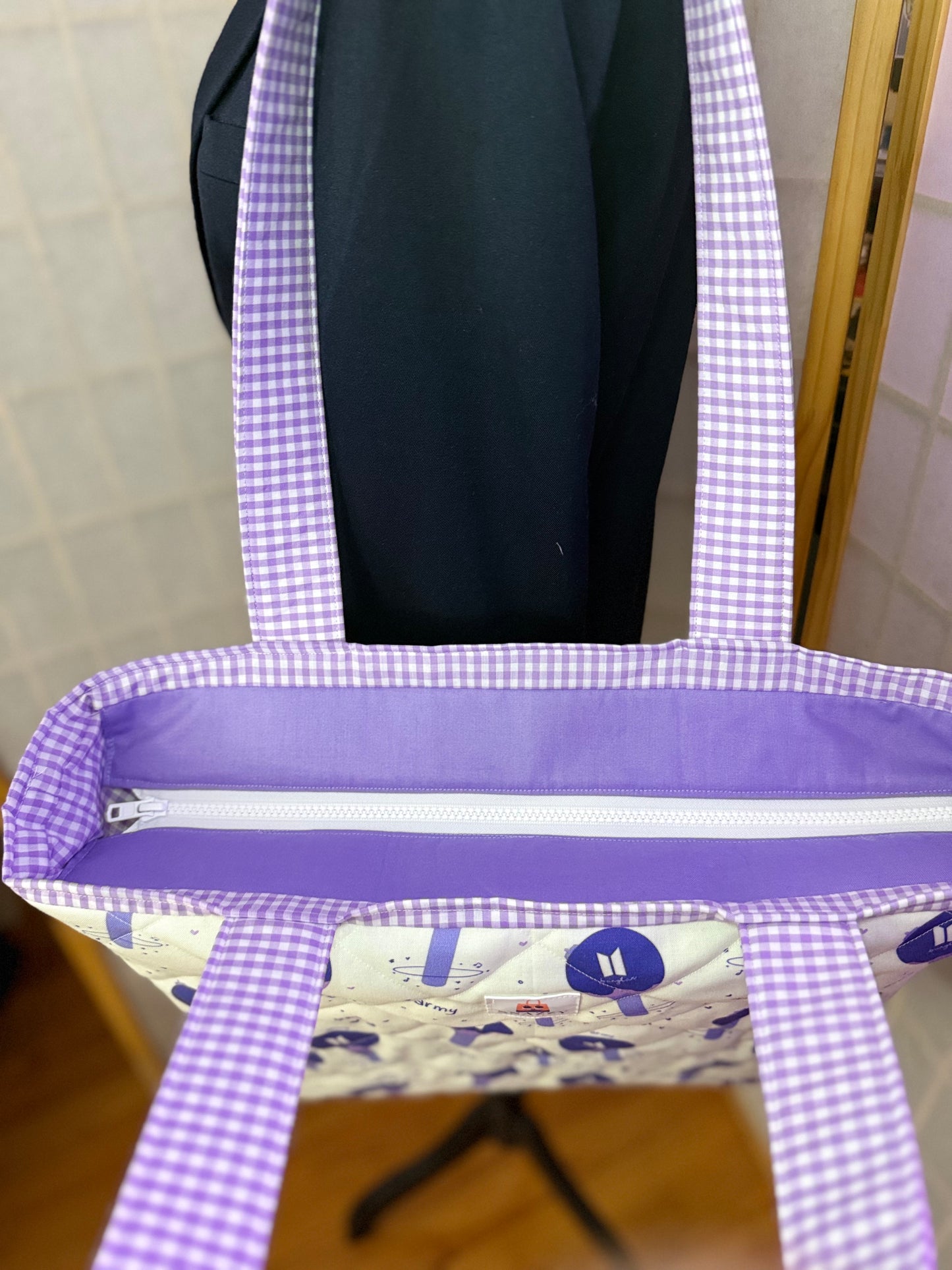 Bangtan Light Stick on Cream Tote Bag