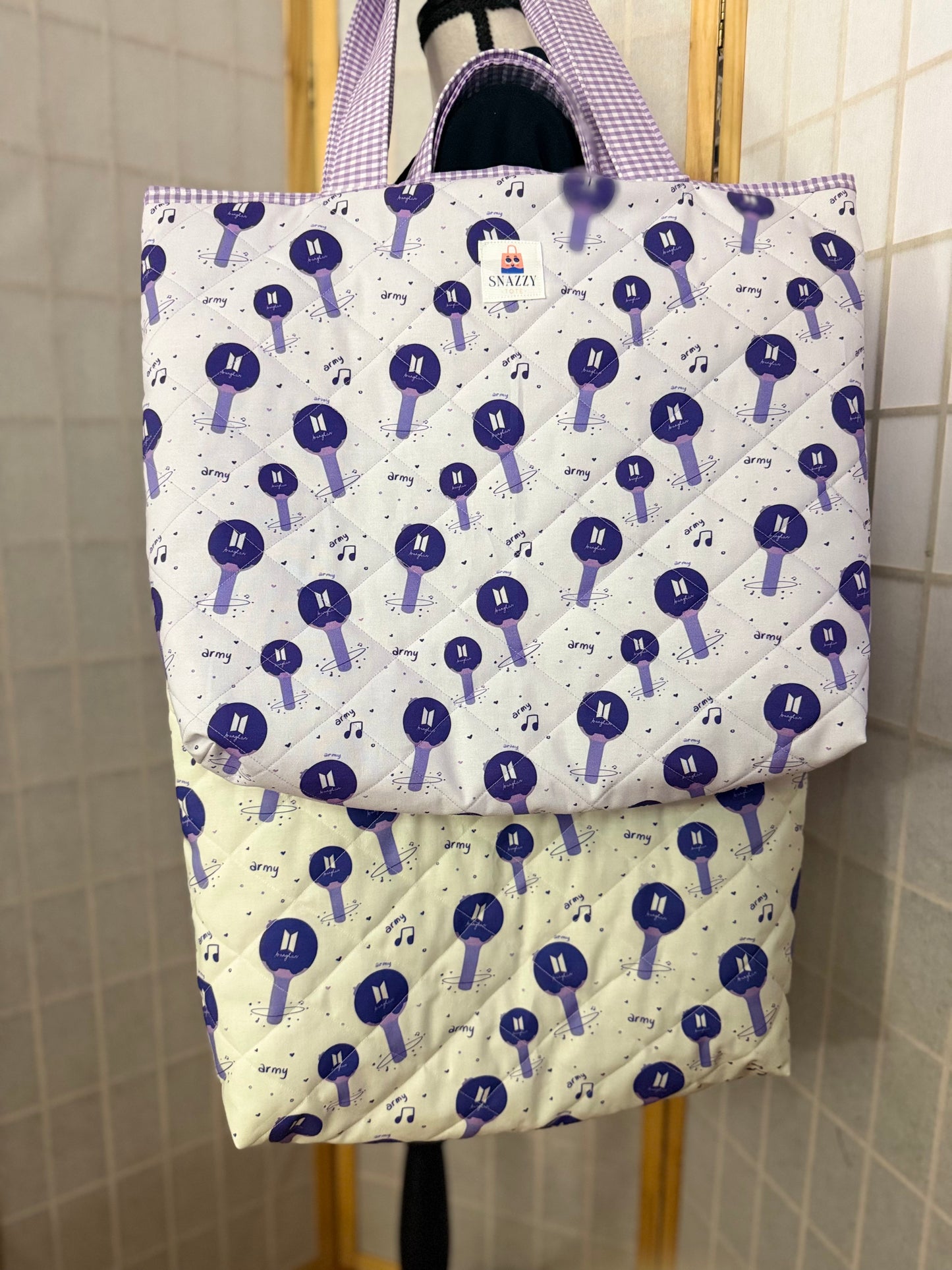 Bangtan Light Stick on Cream Tote Bag